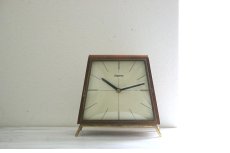 画像1: ヴィンテージ アンティーク ミッドセンチュリー レトロ ドイツ Dugena チークと真鍮の置き時計 (1)