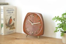 画像11: ヴィンテージ アンティーク ミッドセンチュリー レトロ ドイツ 木製 Hermle チークと真鍮の置き時計 (11)