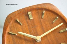 画像4: ヴィンテージ アンティーク ミッドセンチュリー レトロ ドイツ 木製 Hermle チークと真鍮の置き時計 (4)