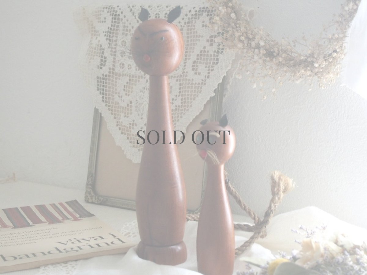 画像3: 北欧ヴィンテージ雑貨　チークのネコの置物フィギュア (3)