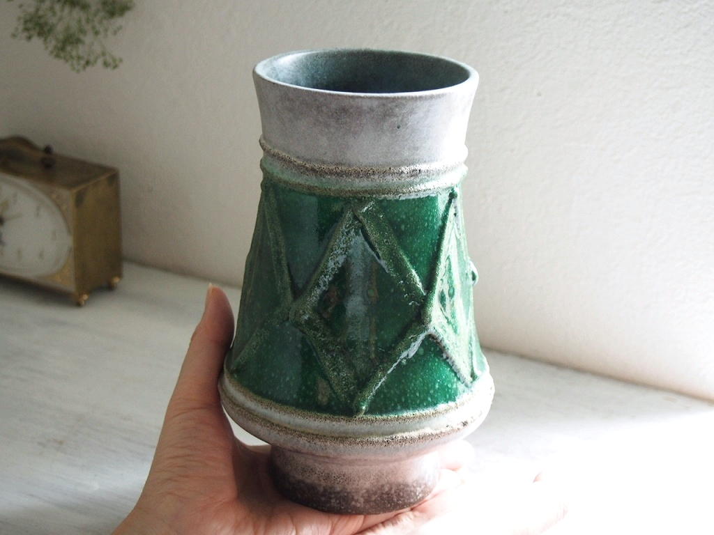 ビンテージ  Strehla Keramik フラワーベース　花瓶　東ドイツインテリア小物