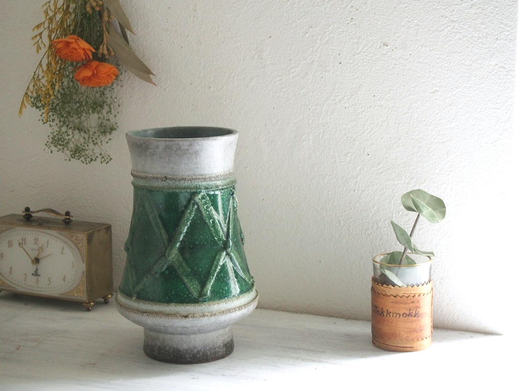 ビンテージ  Strehla Keramik フラワーベース　花瓶　東ドイツインテリア小物