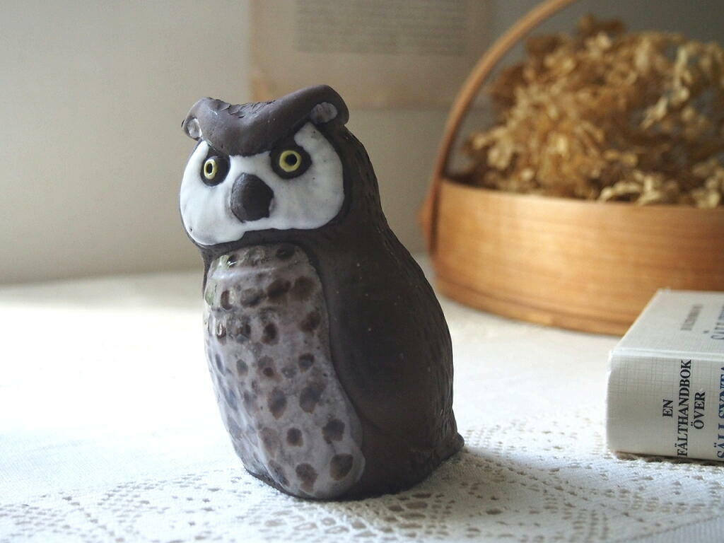 北欧ヴィンテージ Tebe Keramik Tore Borg 陶器のフクロウの置物