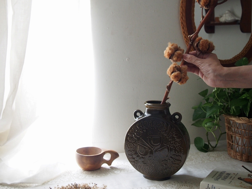 北欧ヴィンテージ 草花と小鳥のレリーフが愛らしい Upsala Ekeby