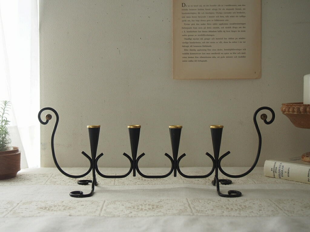 スウェーデン製 真鍮とアイアンのキャンドルホルダー／北欧ヴィンテージ照明／4本立てデザイン antenna