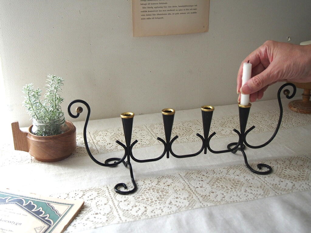 北欧ヴィンテージ 真鍮とアイアンのキャンドルホルダー／1950年代スウェーデン製 antenna